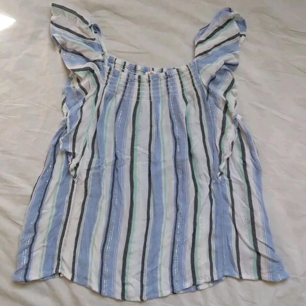 2 JUSTICE Shirt Top Blouse Tank Top Pink Stripes Blue Stripes Girls XL 16-18